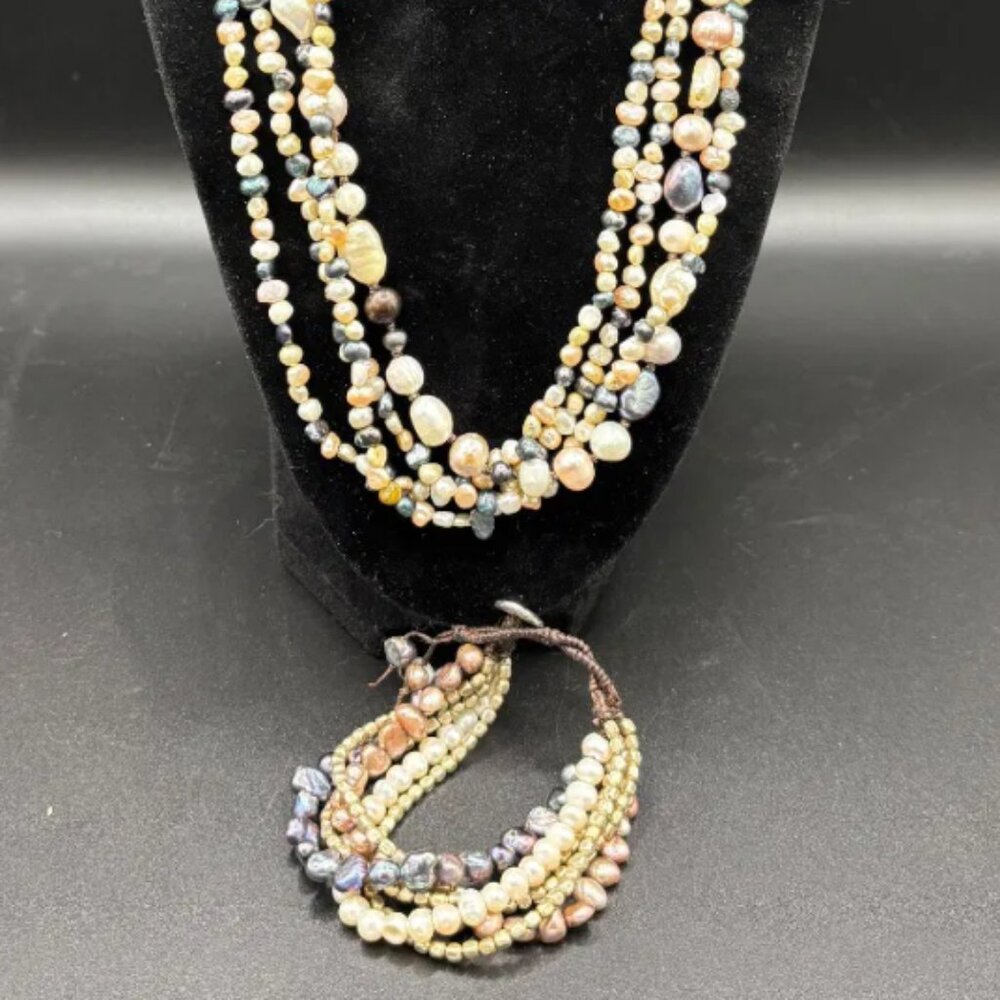 🌿 Nakamol Multi-Strand Freshwater Pearl Necklace & Bracelet Set 🐚